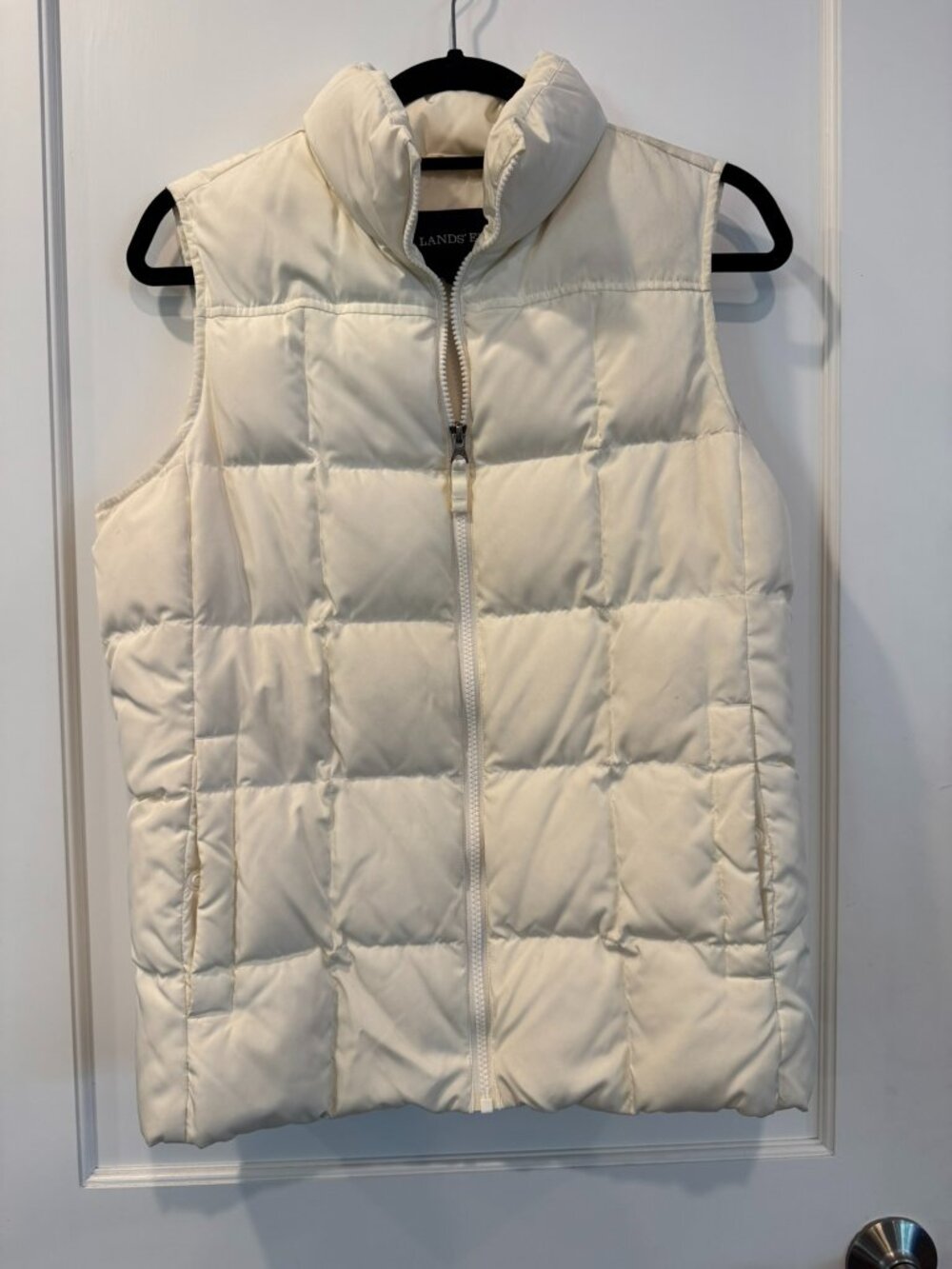 Land's End Cream Classic Full Zip-Up Puffer Vest Jacket - Women's Small